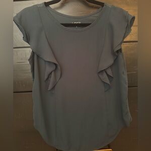 LOFT Navy Ruffled Cap Sleeve Blouse